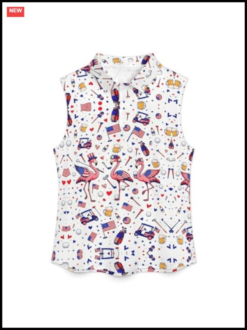 Women's Sleeveless Polo Golf Shirt Funny Flamingo Tank Top Athletic Tennis - Picture 5 of 6